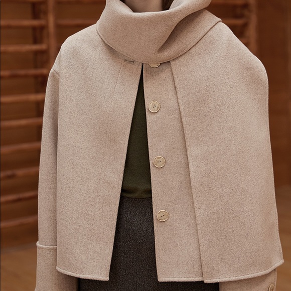 NWOT Draped-Scarf Wool Coat Short Jacket - Picture 3 of 12